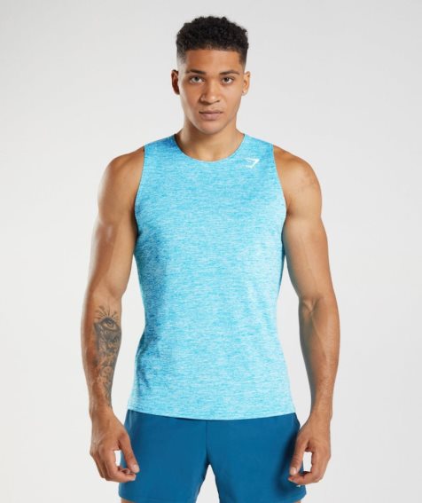 Men's Gymshark Arrival Slim Marl Tanks Turquoise | CA DN865A